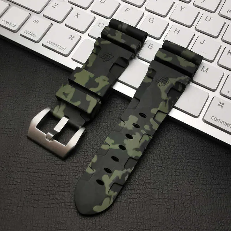 Märke 24mm 26mm Silicone Rubber Green Camo Watch Band Ersätt för Panerai Strap Watch Band Waterproof Watchband Tools H09151356056