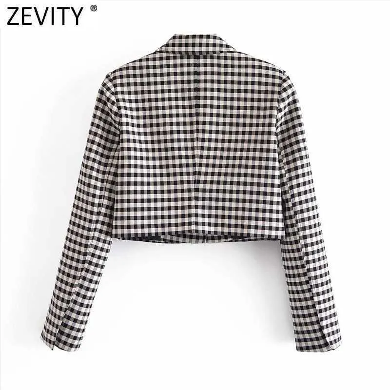 Zevity Women Vintage Plaid Print Casual Short Blazer Office Lady Retro Single Button Outwear Suits Chic Business Coat CT709 210927