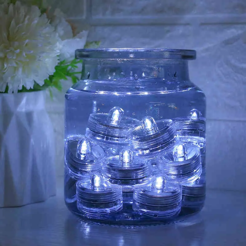 12ピース/ロットLED茶ライト水中防水ティローの結婚式のパーティーフレームレスの花瓶蝋燭w /電池のクールな白い照明H1222
