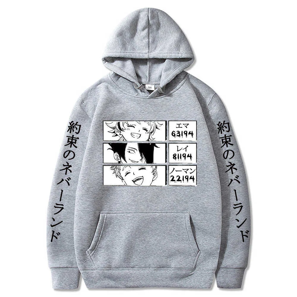 2021 Men's Hoodie the Promised Neverland Hoodie Japan Anime Long-Sleeved Printed Streetswear Hoodies Male Simple Classic Unisex H0910