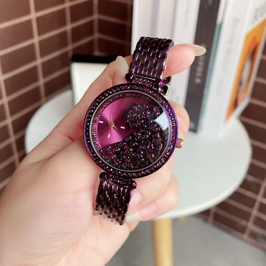 Moda marka zegarek dla dziewczyny kolorowy kryształowy styl stalowy metalowy zespół piękny zegarek na nadgarstek C63226I