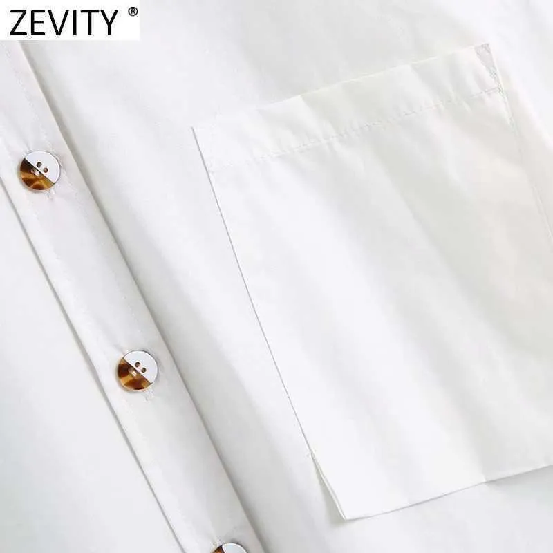 Zevity Women Fashion Breasted Kimono Shirt Office Lady Slå ner Krage Casual Business Blouse Roupas Chic Tops LS7698 210603