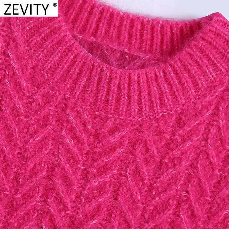 Zevity Spring Kobiety Moda Solid Crochet Casual Slim Knitting sweter Kobiet Chic o Neck Bez Rękawów Kamizelka Swetry Topy S612 211011