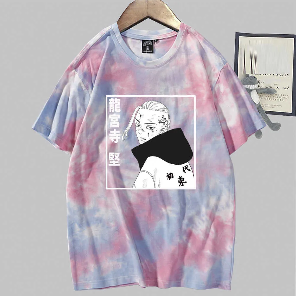 Tokyo Revengers Imprimer Mode Manches Courtes Col Rond Tie Dye T-shirt Unisexe Automne Y0809