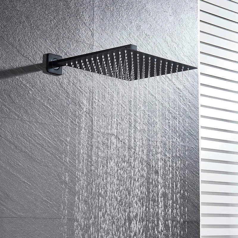 Soffione doccia nero opaco 8/10/12 pollici a pioggia ultrasottile con braccio Accessori bagno a parete 210724
