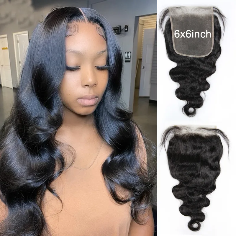 6x6 HD Lace Closure Body Wave Raw Indian Human Hair Obehandlat hår för kvinnor