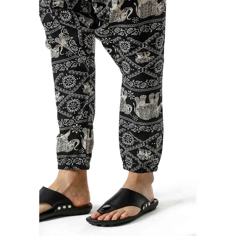 Afrika herrbyxor Bomull Elephant Print Casual Pants Män Andas Streetwear Oversize Baggy Male Harem Pants 210524