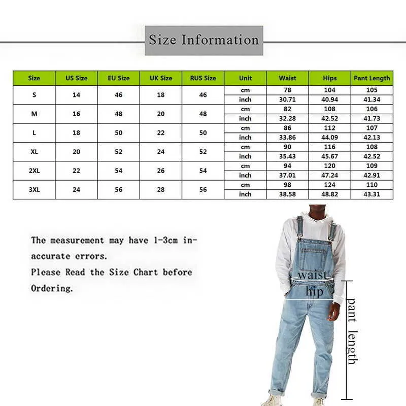 Richkeda Store Bib Overaller för Man Suspenderbyxor Mäns Jeans Jumpsuits High Street Distressed Autumn Fashion Size S-3XL 210716