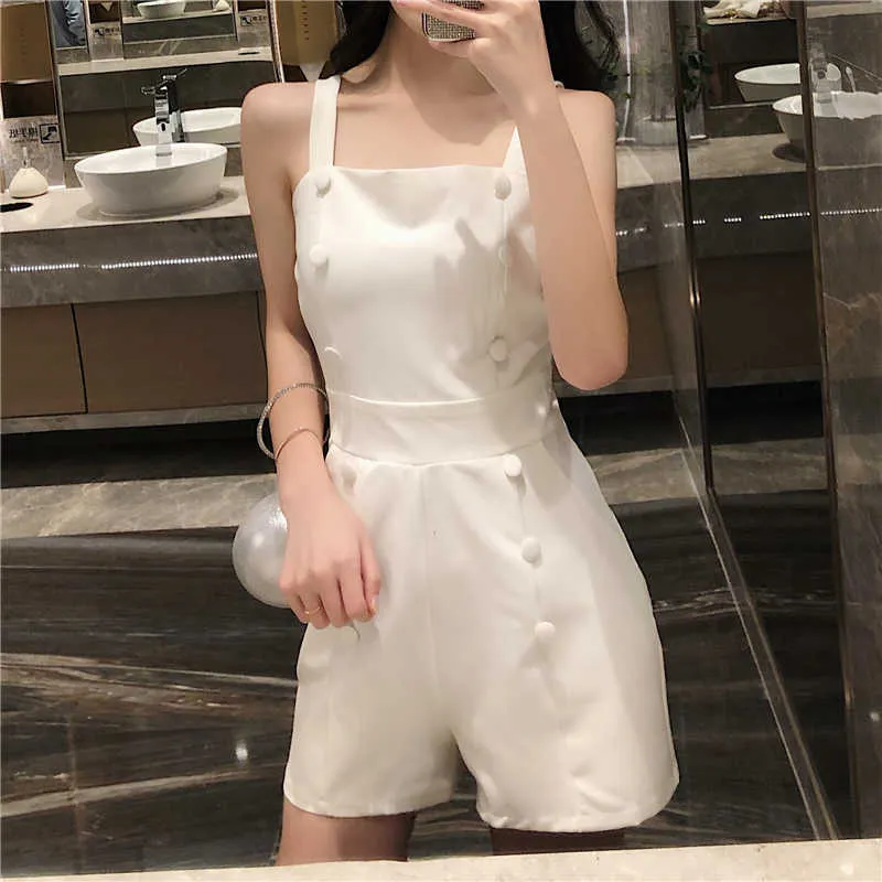 OL Temperament Fashion Long Sleeve White Blazer Jacket Lapel Coat Suits Sexy Strap Jumpsuits Rompers Playsuits Black Sets 210610