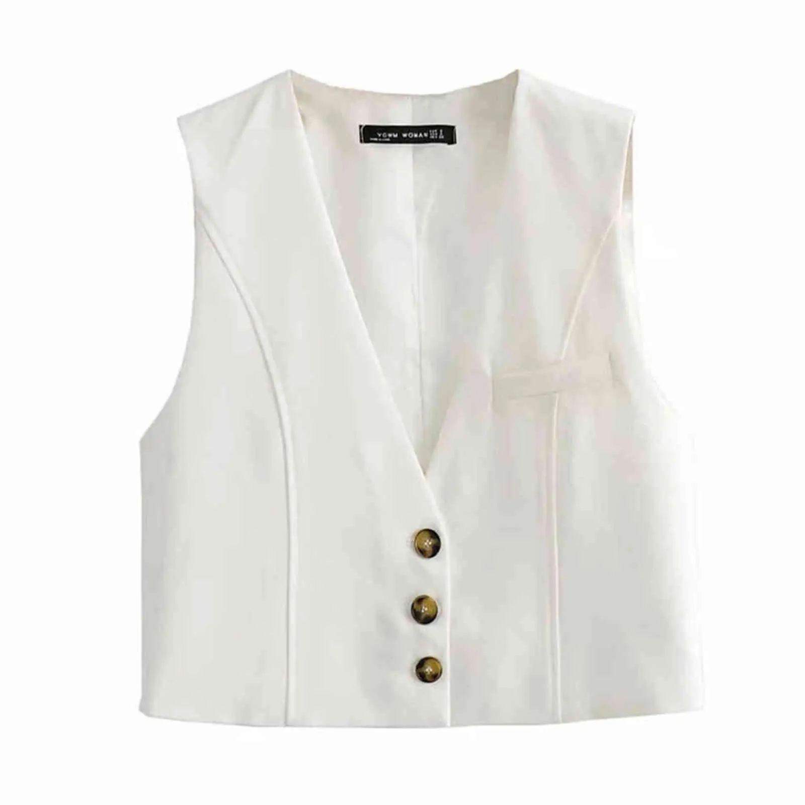 XEASY femmes élégant blanc Streetwear sans manches court gilet femme Vintage mince col en v simple boutonnage décontracté gilet 211120