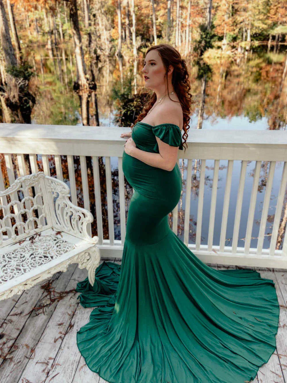 Maternity maxi klänning bomull klänningar för photoshoot gravida kvinnor sexig v nacke kort ärm lång graviditet klänning fotografi rekvisita y0924
