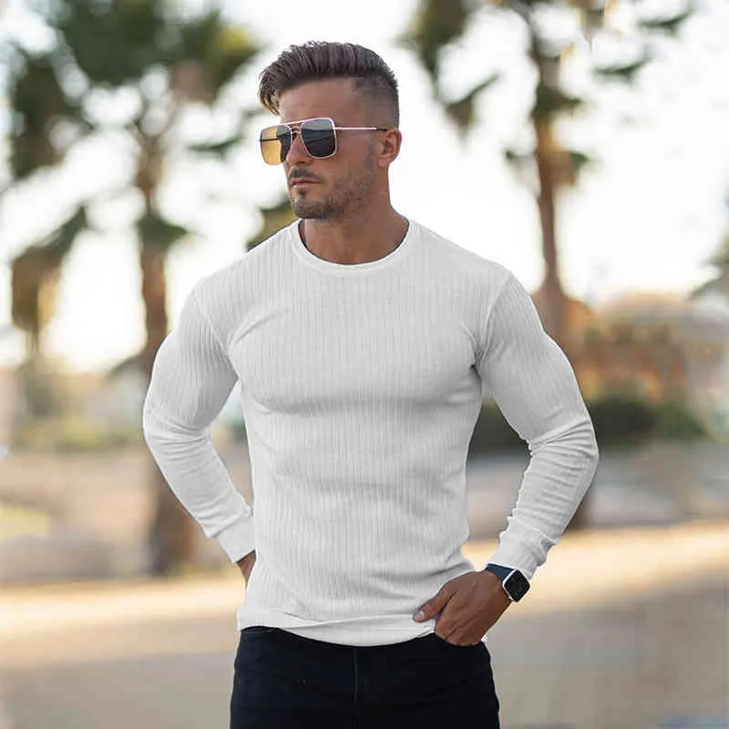 Зимняя мода мужская уплотнительные свитеры черные полосы вязаные пуловеры мужчины сплошной цвет вскользь мужской свитер осень тонкий подходящий трикотаж 210421