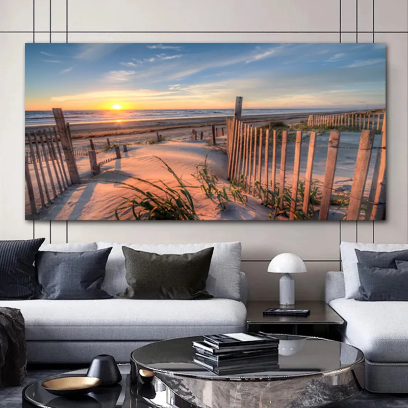 Strand Landschaft Leinwand Malerei Innendekorationen Holz Brücke Wand Kunst Bilder für Wohnzimmer Home Decor Meer Sonnenuntergang Prints223i