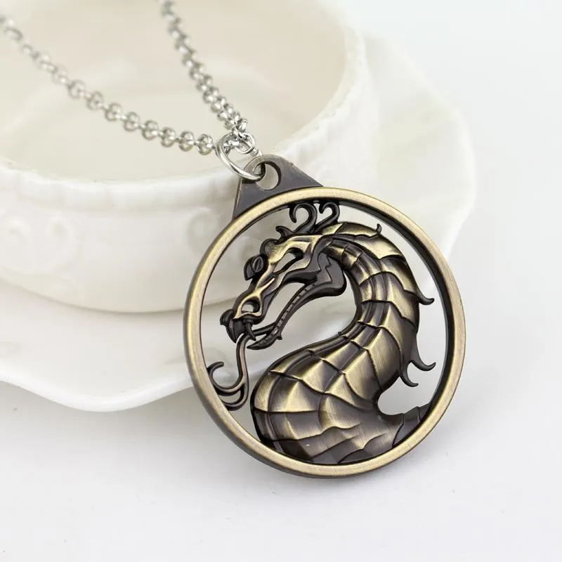 Jogos mortal kombat colar liga de metal dragão pingente para mulheres homens punk jóias collier chains2798