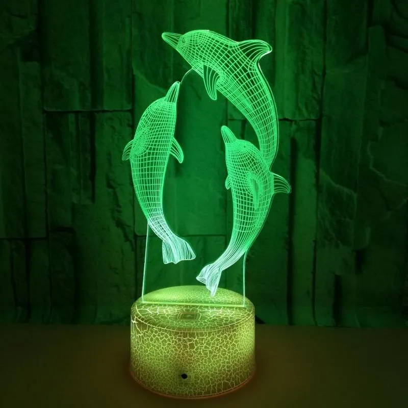 Table Lamps 3D Dolphin Led Illusion Night Lamp Desk Lights 16 Colours Changing With Remote Optical Bedside For Kids Room2825