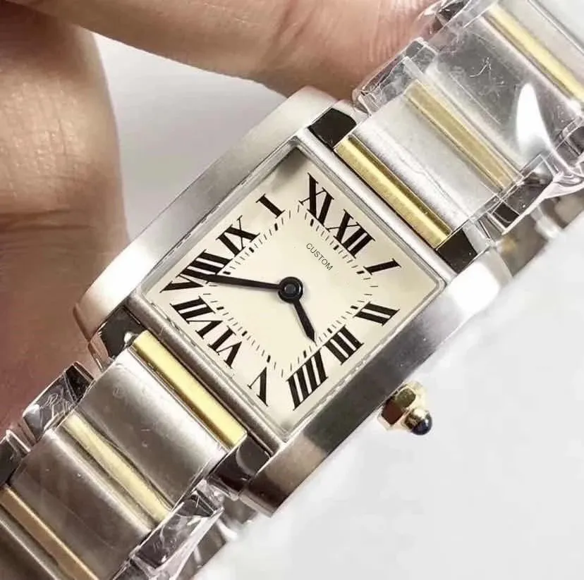 小型サイズ20 25mmラグジュアリーブランドウォッチ2トーンカラースクエアウォッチマークマークされたブランド名ステンレス鋼の女性用の時計