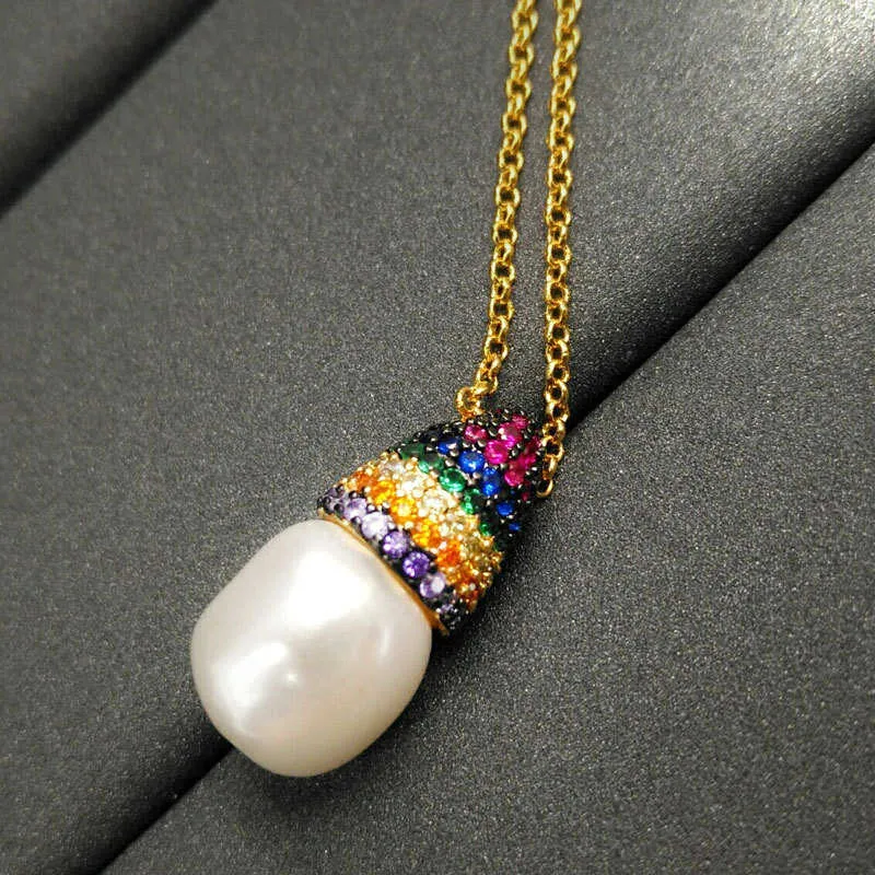 s925 argento sterling arcobaleno collana di perle barocche femminile luce lusso moda personalità catena clavicola ciondolo sen