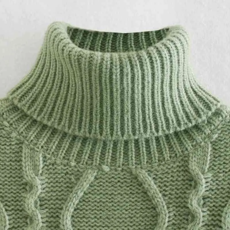 Wiosna Kobiety Turtleneck Side Slit Lace Up Sweter Kobiet Geometria Geometria Crochet Knitting Pullover Casual Los Loose Topy SW1177 210430