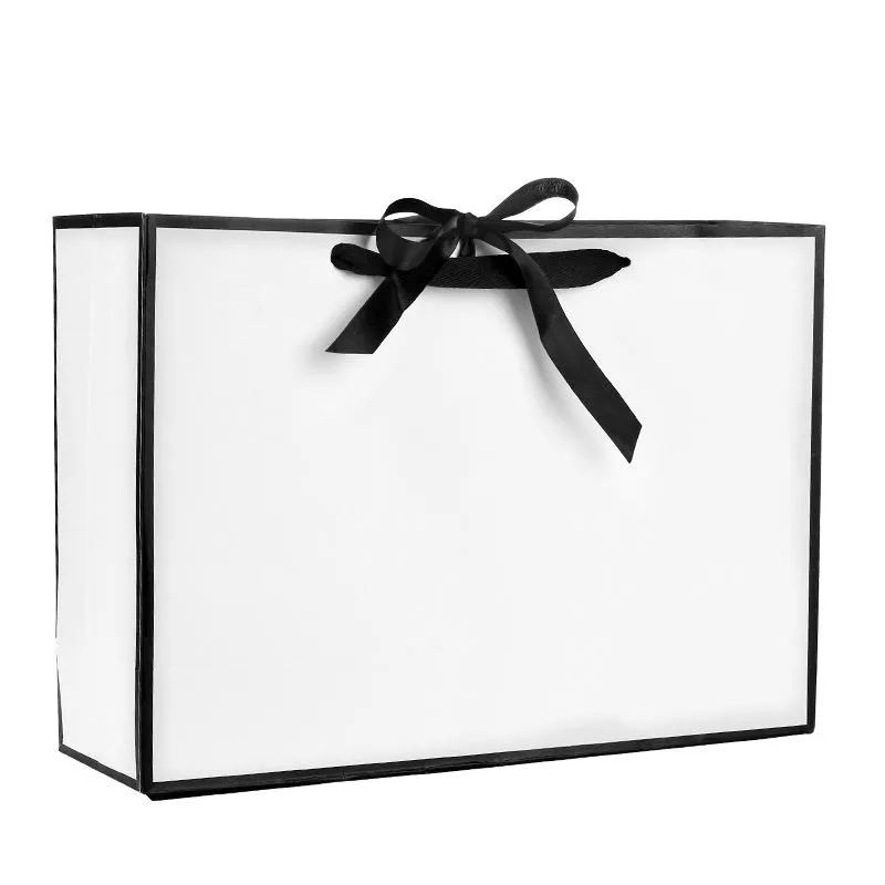 Cadeau cadeau sac en papier kraft blanc avec poignées vêtements shopping grande fête de stockage faveur emballage de bonbons Bow322W