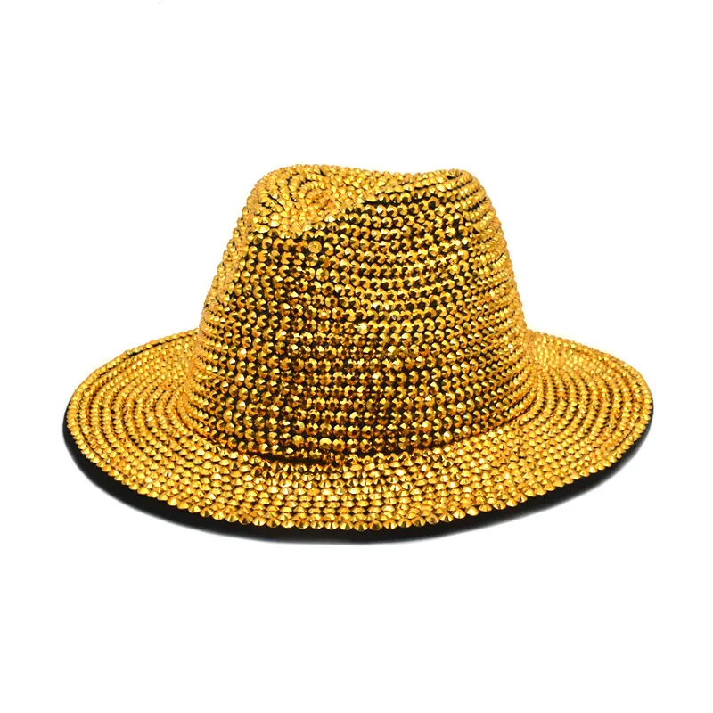 Шляпы Fedora со стразами для женщин и мужчин, шерстяные фетровые шляпы с плоскими широкими полями, джазовые шляпы ручной работы, вечерние шляпы с шипами2108