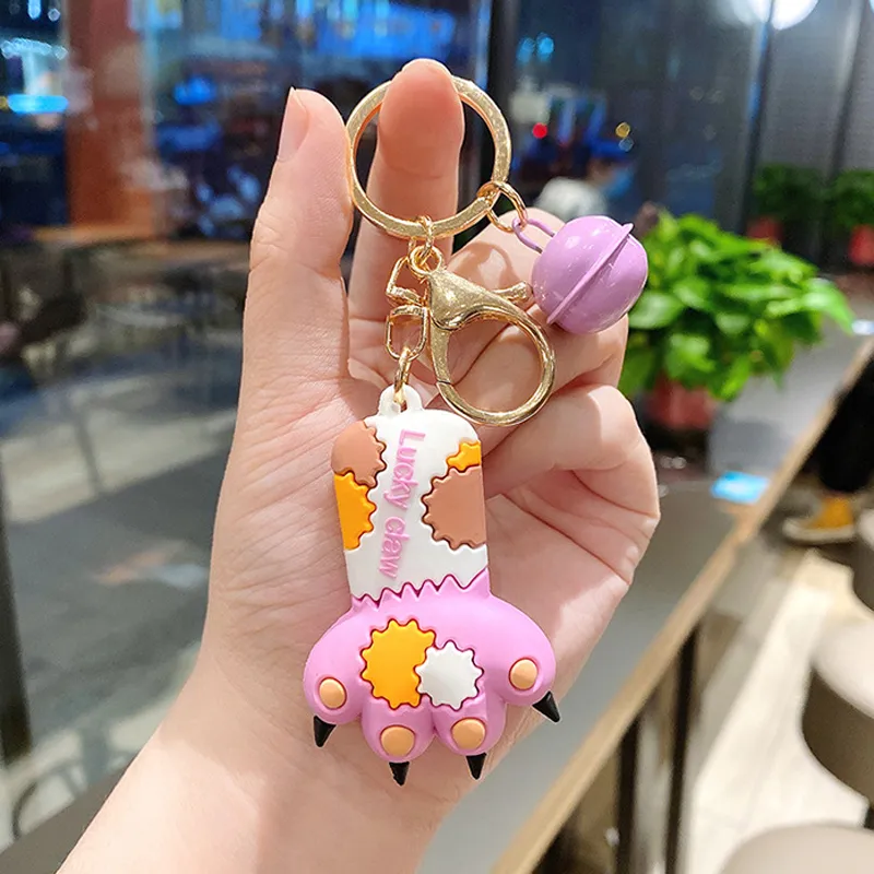 Kawaii Cat Claw Kolye Keychain Serin PVC Hayvan 3D Pençe Alaşım Çan Sezartı Keyif Mücevher Teyp Çanta Çantası Biblo Aksesuar New299G