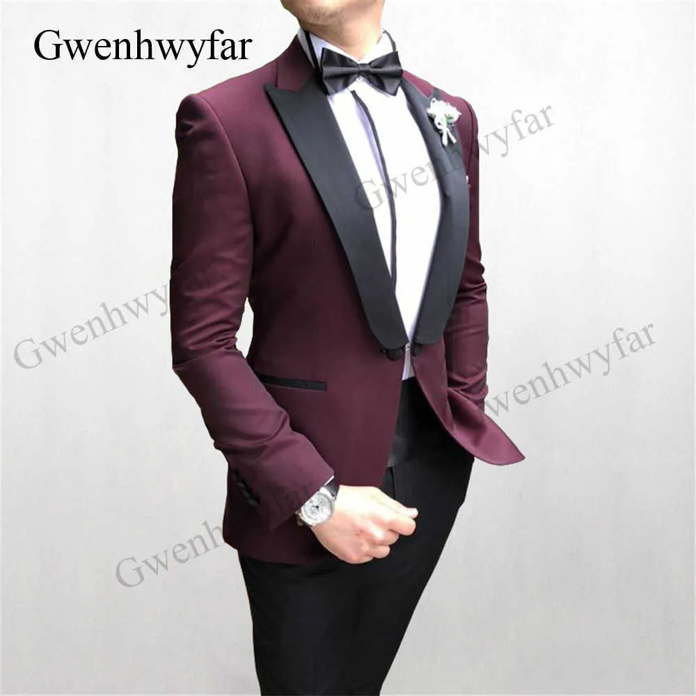 Gwenhwyfar 2020 Ivoire Blazer Noir Pantalon Ensembles Pour Homme Personnalisé Boutonné Conception Marié Hommes Costumes De Noce Meilleur Porter Tuxedos X0909