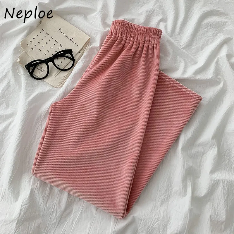 Neploe High Waist Hip Solidne szerokie spodnie nóg Kobiety Koreański Luźny Dorywczo Wszystkie Dopasuj Proste Pantalones Feminino Winter Spodnie 210423