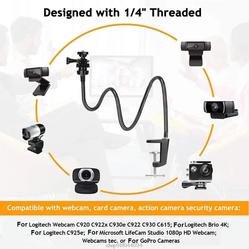 Camera Bracket with Enhanced Desk Jaw Clamp Flexible Gooseneck Stand Webcam Brio 4K C925e C922x C922 C930e C930 C920 D08 20