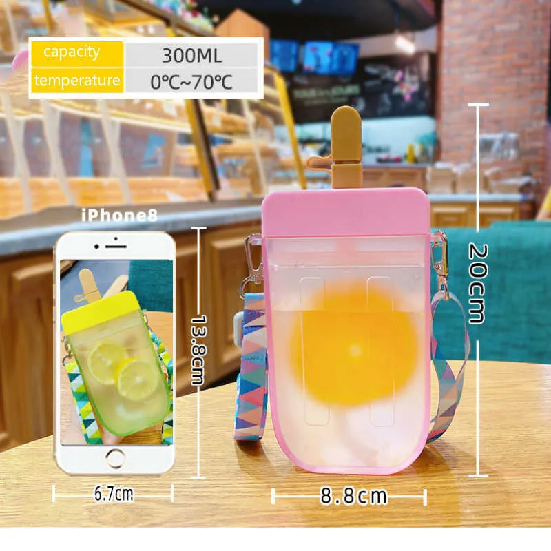 Coupe de paille mignonne en plastique bouteille d'eau de popsicle en plein air jus transparent tasse à boire créative tasse d'étudiant pour enfants adultes 210923