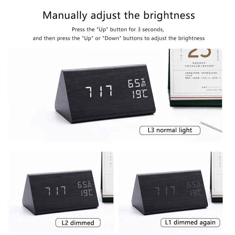 LED digitale sveglia in legno controllo del suono orologi elettronici desktop USB/AAA Powered Desperadoes Home Table Decor