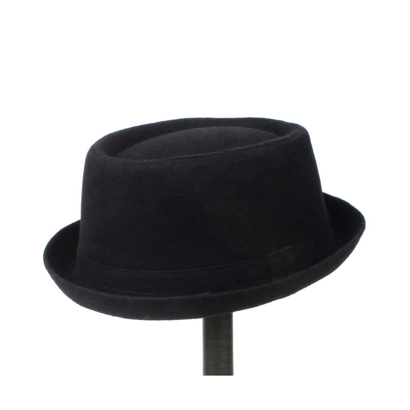 Chapeau de tarte au porc pour enfants, 100% laine, pour fille, noir, Fedora, enfant, bol plat, Porkpie, Top Jazz à large bord, Hats2362