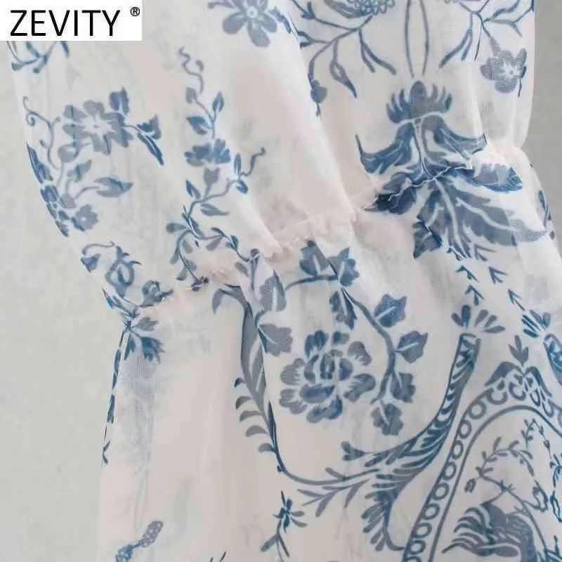 Blusa de Organza transparente con estampado Floral a la moda para mujer, blusa femenina con mangas abullonadas y cordones, blusas elegantes de verano LS9230 210420