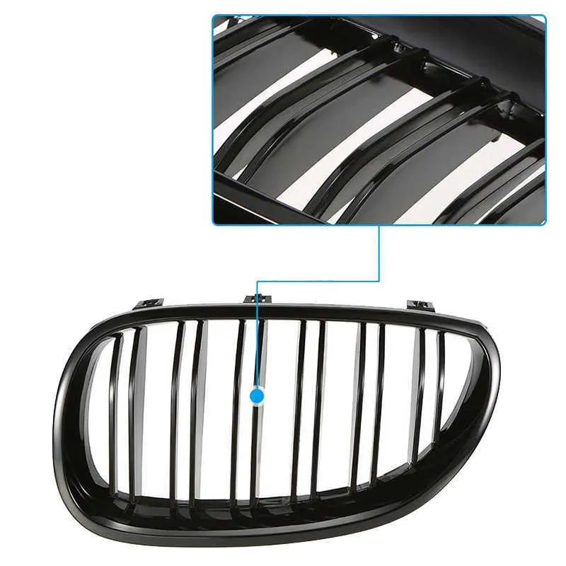 Grilles de rein avant de voiture Grille de course pour BMW E60 E61 Série 5 M5 520I 535I 550I 2004-2010 Double ligne Double Latte Auto Styling2212