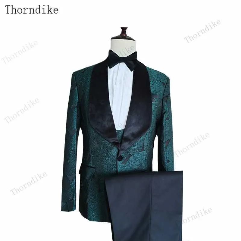 Thorndike 2020 nouveau costume de bal de mariage masculin vert Slim Fit smoking hommes formel affaires vêtements de travail costumes 3 pièces ensemble veste + pantalon + gilet X0909