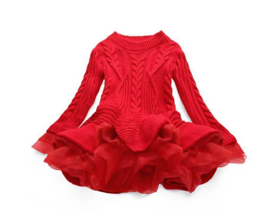 Retail lente herfst meisje jurk lange mouwen organza trui kinderen kleding 3-7t E200291 210610