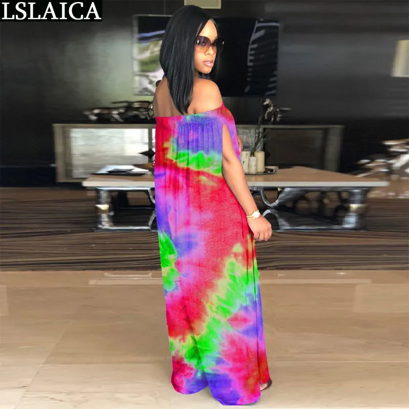 Playsuit Kvinnor Ärmlös Tie Dye Lösa Outfits För Slash Neck Plus Storlek 2XL Sexig Party Club Jumpsuit Summer 210515