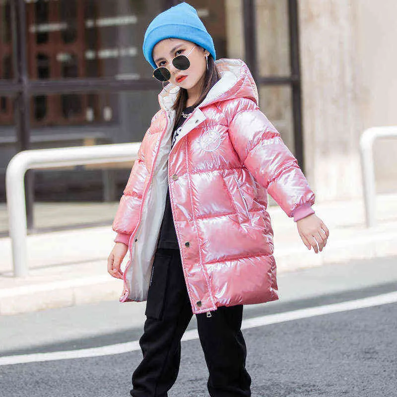 Winter send children white duck down stand collar jacket fashion boys and girls bright face thickened cotton coat 211027