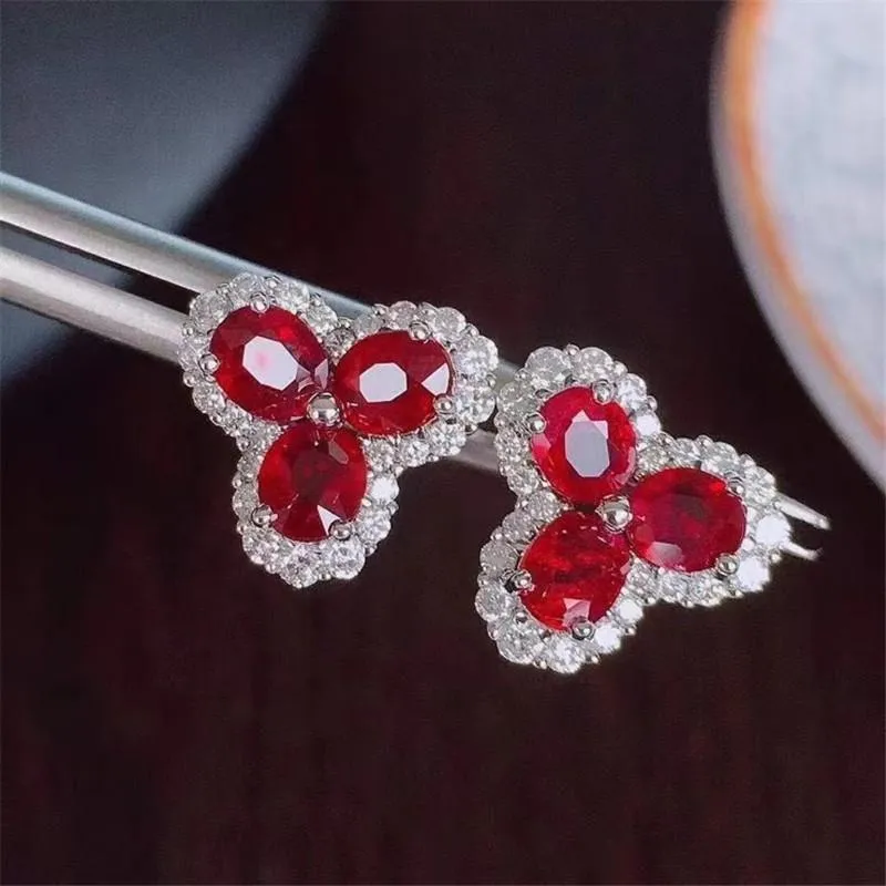 Natural Real Ruby ou Tourmaline Flower Stud Oreing Bijoux 0 35CT GEM STAILLE 925 STERLING Silver Fine J21424229R