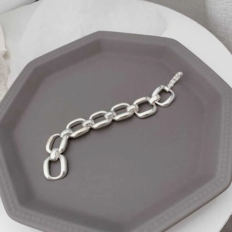 Foxanry - women's 925 sterling silver bracelet, retro hip-hop style thick chain, creative geometric design, Party jewelry