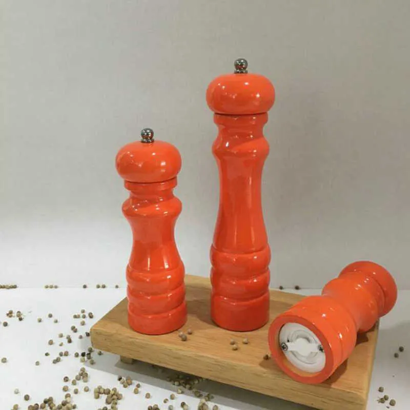 Orange Handheld Seasoning Mills Ceramic Grinder Manual grinder pepper mill, Kitchen BBQ ToolsRubber Wood, Spray Color 210611