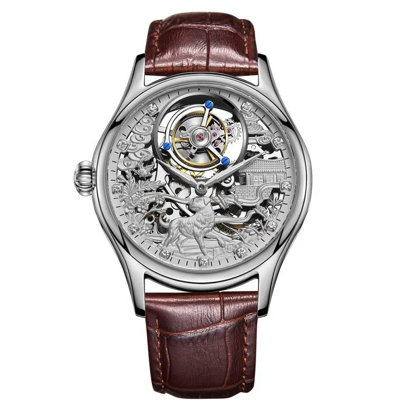 Wristwatches Original Luxurious Tourbillon Mechanical Watch Men Top Sapphire Waterproof Skeleton Dog Dial Relogio Masculino 701226t