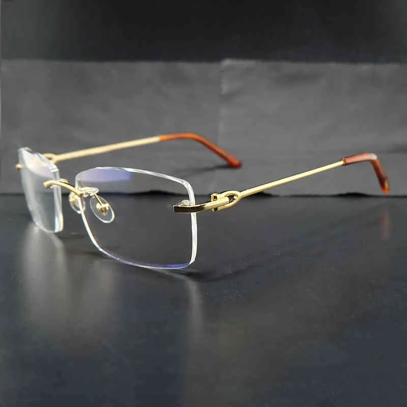 リムレスクリアメガネフレームメンズ透明な光学眼鏡メタルデイスナーアイウェア充填処方メガネ7201781