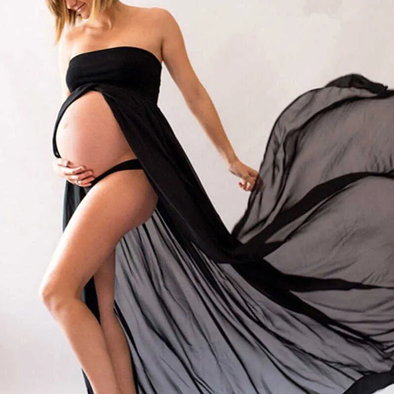 Robes de maternité enceintes fente-avant pour la grossesse vêtements enceintes Maxi robe femmes Sexy Photo Shoot photographie accessoires vêtements Q0713