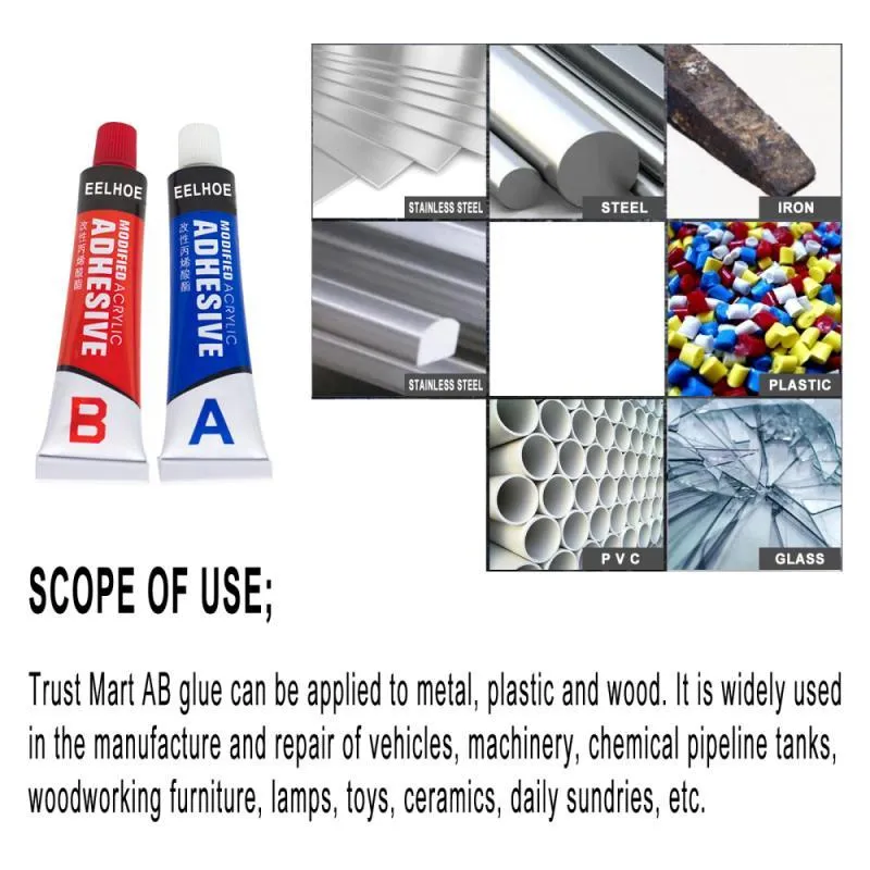 AB Glue Stainless Steel Aluminium Alloy Glass Plastic Wood Ceramic Marble Strong Bonding Sealant Acrylic Structural Adhesive9878903