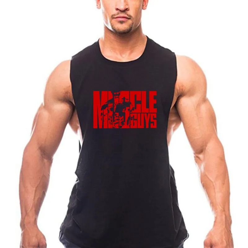 Muscleguys kläder sommar män tank toppar mode o-nacke ärmlös tryck väst manlig bomull fitness man sportkläder gym tee its 210421