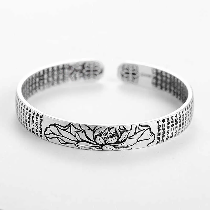 Sangsy Lotus Sutra Silver-Plate Brangle Armband Tibetansk Buddhist Skrifter Språk Kvinna Hand Smycken Partihandel Armband Q0719