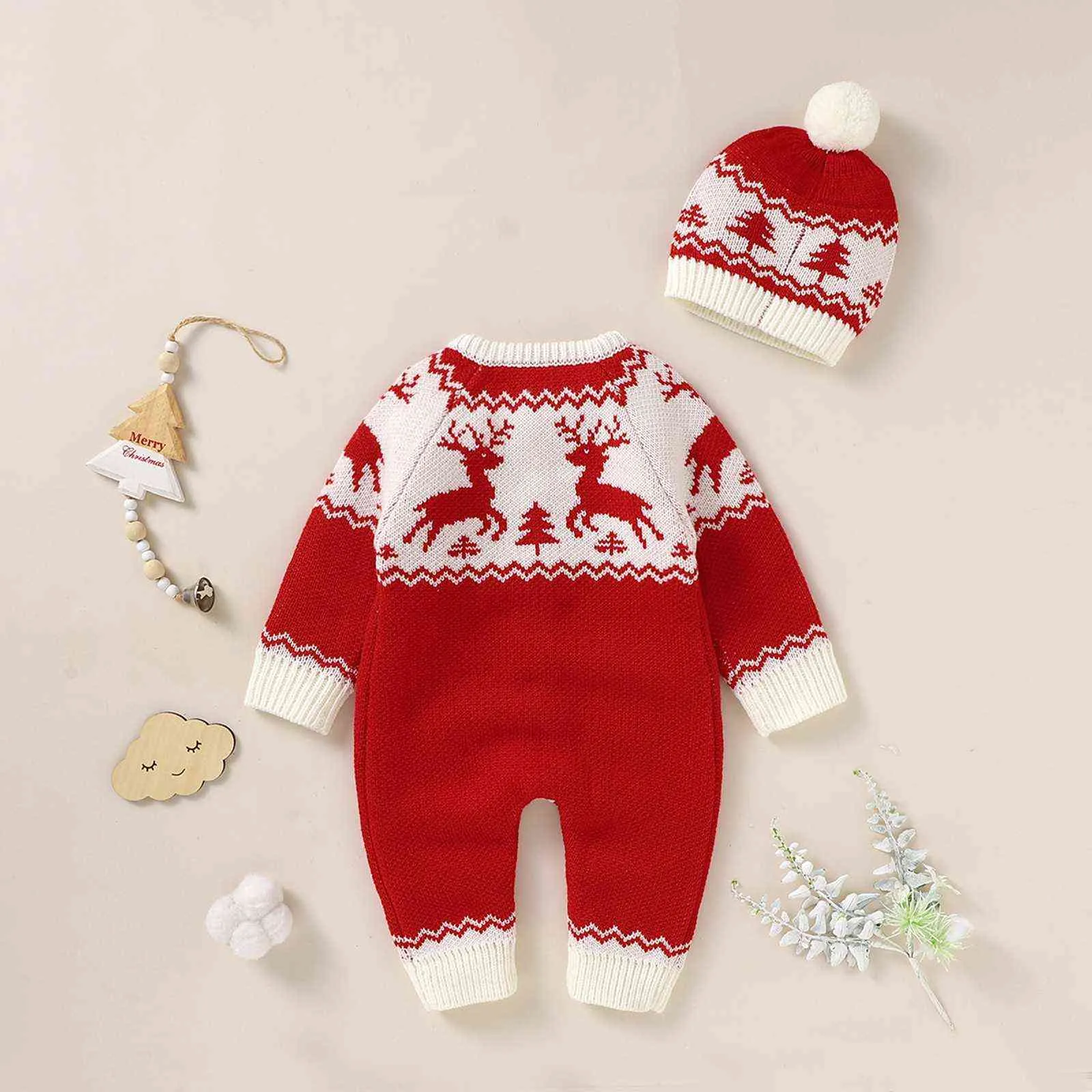 Ma&Baby 0-18m born Infant Baby Girls Boys Christmas Costumes Knitted Long Sleeve Deer Romper Jumpsuit Warm Xmas Clothes DD43 211101