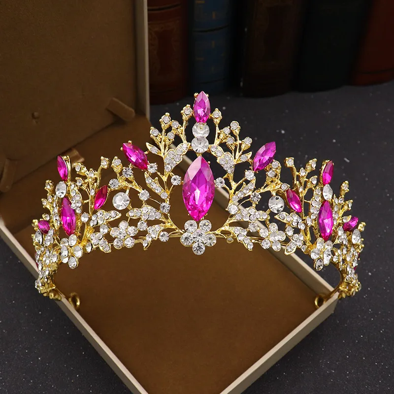 KMVEXO Braut Kopfschmuck Rose Farbe Strass Kristall Diadem Königin Kronprinzessin Tiaras Hochzeit Haarschmuck