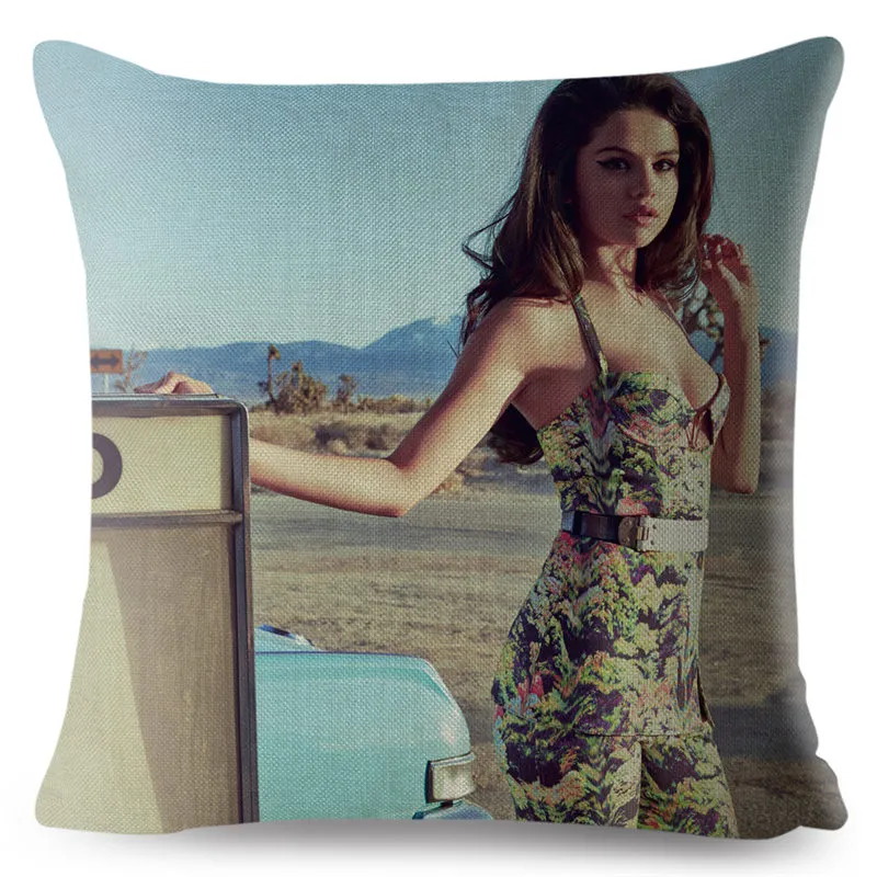 Super Star Selena Gomez Cushion Cover Cover Cover Covers Cover 4545cm Throw Pillow Case Care Home Decore Sexy Girl Pillowcase3203556