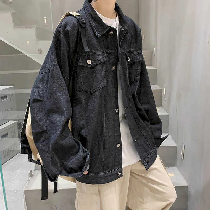 Retro Tooling Denim Jacket Boys Hong Kong Style Loose Casual Handsome Höst Kort kappa Coola studenter Topp 210526